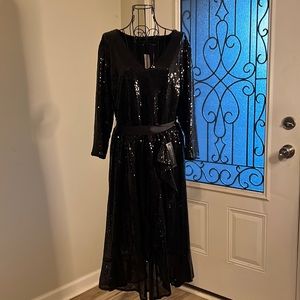 Lane Bryant Full Sequin Black Dress with Ribbon Belt
